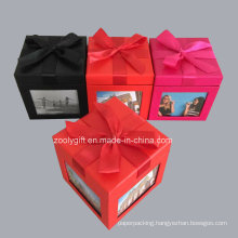 Decorative Ribbon Paper Gift Box with Photo Windwons at Each Side